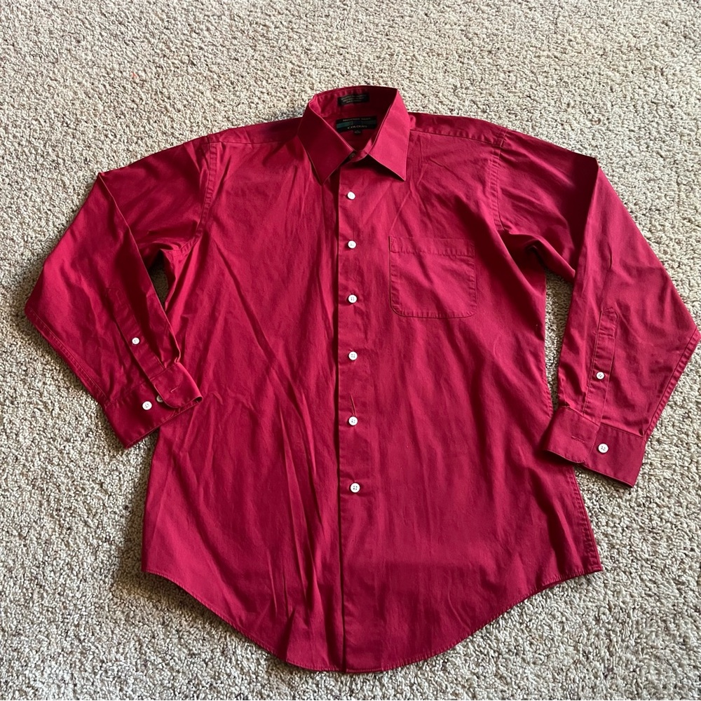 Men’s Alexander Julian Red Long Sleeve ButtonUp Dress Shirt; Size M, 15-15.5